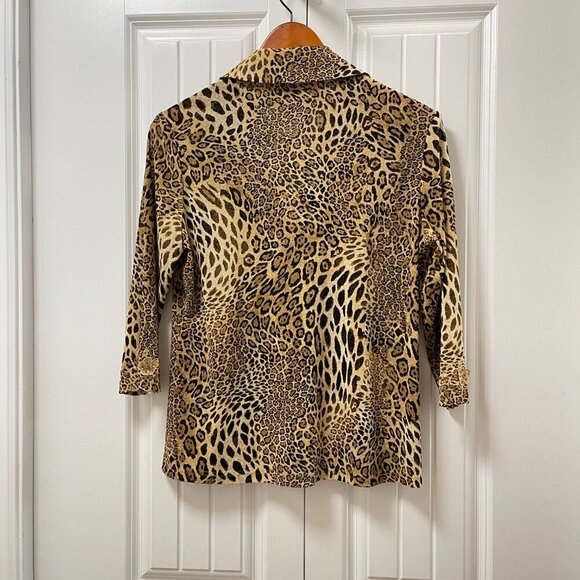 Vintage Leopard Print Collared Button-Up Blouse - M - Picture 4 of 16